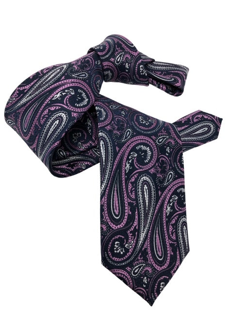 DMITRY 7-Fold Navy/Purple Paisley Italian Silk Tie - Dmitry Ties