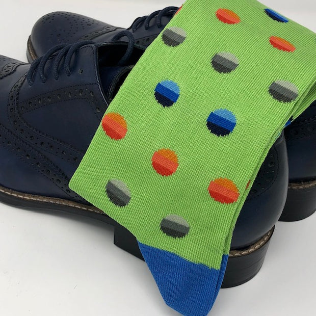DMITRY Green Patterned Made in Italy Mercerized Cotton Blend Socks