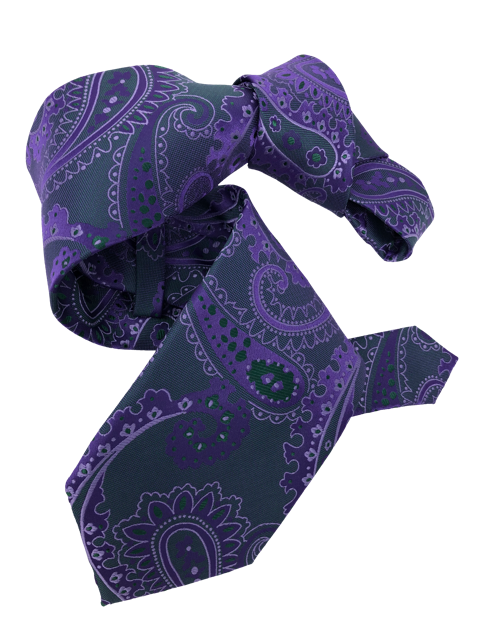 DMITRY 7-Fold Purple/Green Paisley Italian Silk Tie