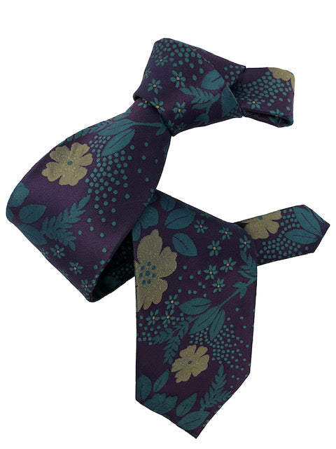 DMITRY Men's 7-Fold Purple Floral Italian Silk Tie