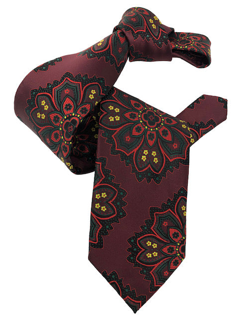 DMITRY 7-Fold Burgundy Patterned Italian Silk Tie