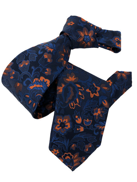 DMITRY 7-Fold Navy/Orange Floral Italian Silk Tie