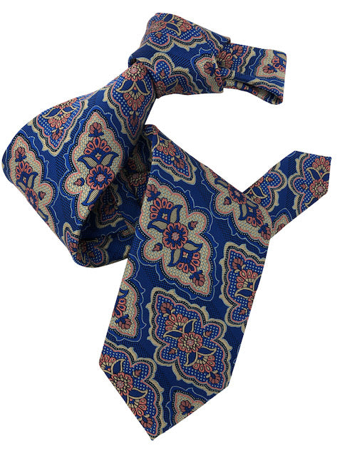 DMITRY 7-Fold Royal Blue Patterned Italian Silk Tie