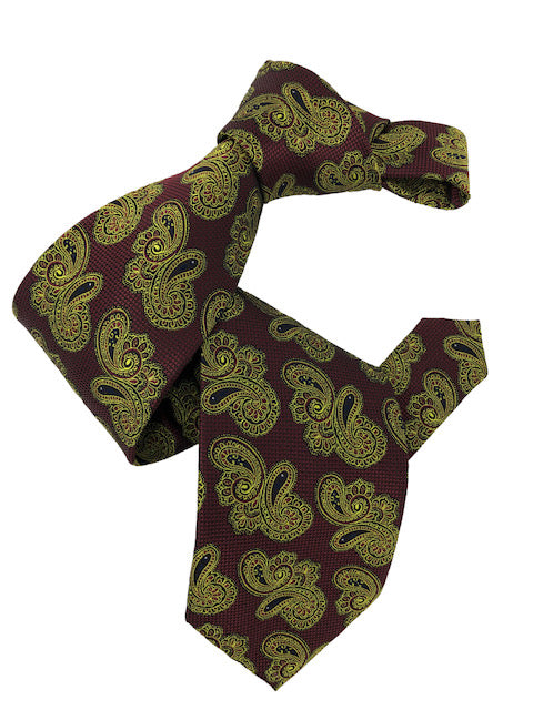 DMITRY 7-Fold Burgundy/Green Paisley Italian Silk Tie