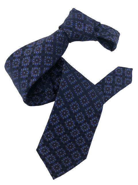 DMITRY Men's Blue Patterned Italian Silk Tie
