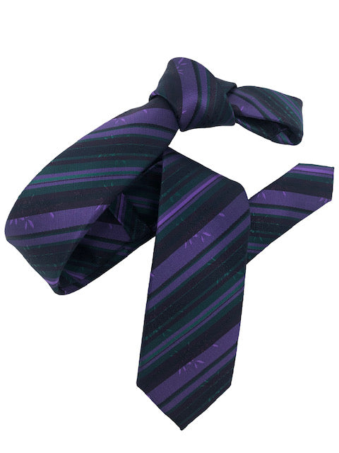 DMITRY Purple/Green Striped Italian Silk Skinny Tie