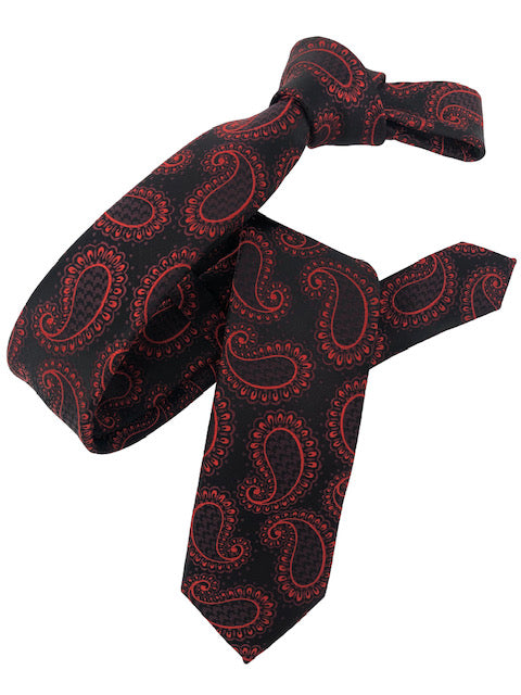 DMITRY Red/Black Paisley Italian Silk Skinny Tie
