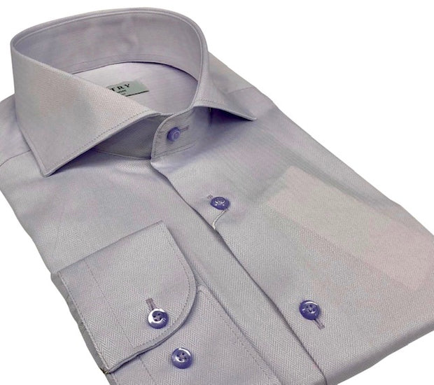 DMITRY Italian Lavender Herringbone Cotton Men's Long Sleeve Shirt