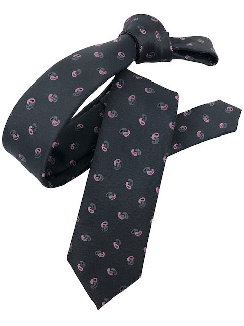 DMITRY Men's Grey/Pink Patterned Italian Silk Skinny Tie