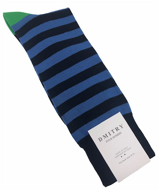 DMITRY Blue Striped Made in Italy Mercerized Cotton Socks