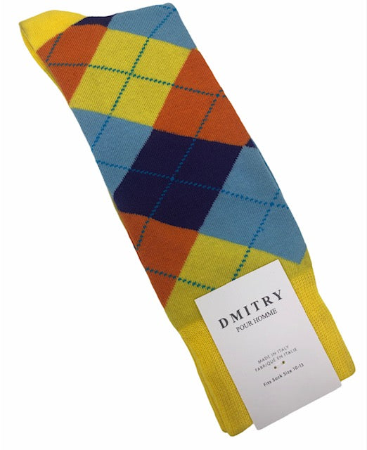 DMITRY Argyle Patterned Made in Italy Mercerized Cotton Socks