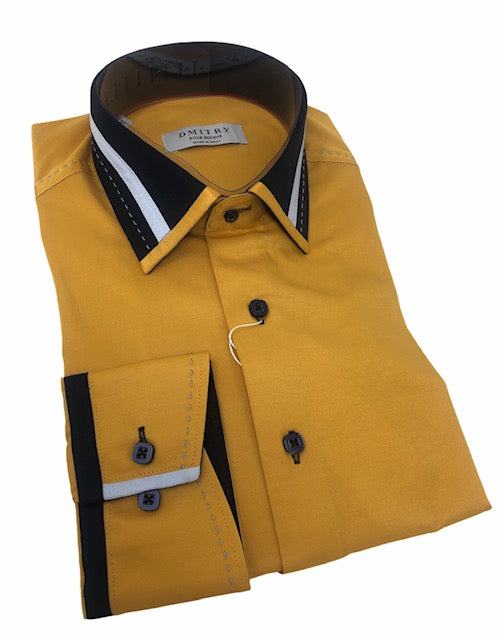DMITRY Italian Cotton Mustard Yellow Men's Long Sleeve Shirt