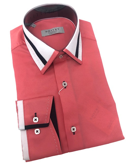 DMITRY Italian Cotton Coral Men's Long Sleeve Shirt M 15-15.5 32/33 DMITRY Italian Cotton Coral Men's Long Sleeve Shirt M 15-15.5 32/33