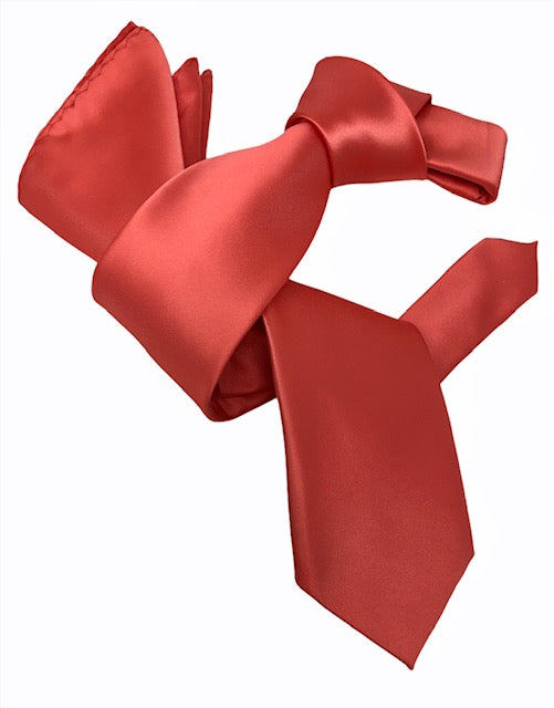 DMITRY Men's Solid Coral Italian Silk Tie & Pocket Square Set