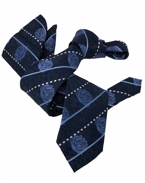 DMITRY Men's Navy Floral Italian Silk Tie & Pocket Square Set