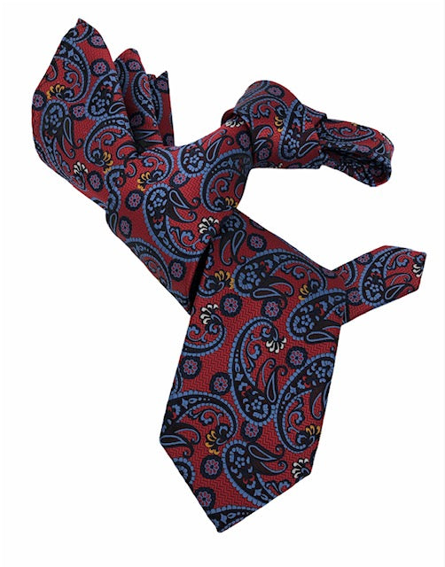 DMITRY 7-Fold Men's Red Patterned Italian Silk Tie & Pocket Square Set