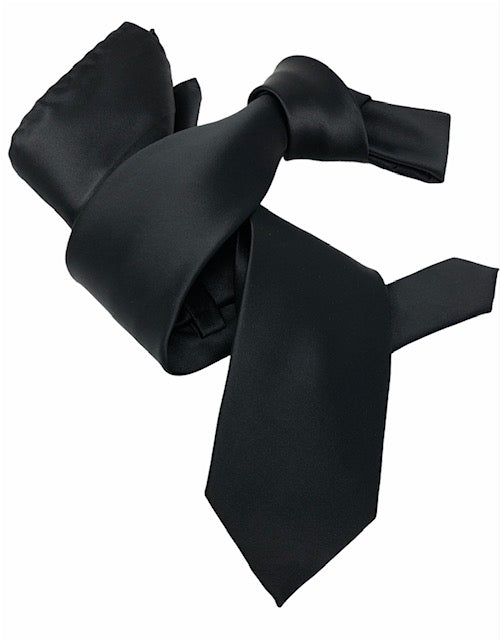 DMITRY Men's Solid Black Italian Silk Tie & Pocket Square Set