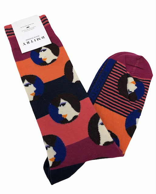 DMITRY "Faces" Patterned Made in Italy Mercerized Cotton Socks