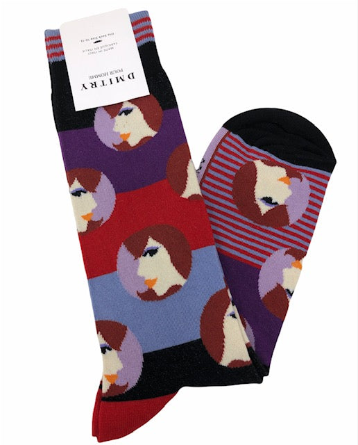 DMITRY "Faces" Patterned Made in Italy Mercerized Cotton Socks