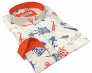 DMITRY Men's "Anchors" Mandarin Collar Cotton Long Sleeve Shirt (Online Exclusive)