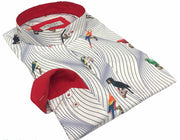 DMITRY Men's "Parrots" Mandarin Collar Cotton Long Sleeve Shirt (Online Exclusive)