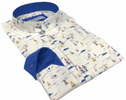 DMITRY Men's "Sailing" Mandarin Collar Cotton Long Sleeve Shirt (Online Exclusive)