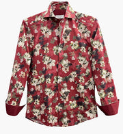 DMITRY Italian Burgundy Floral Cotton Men's Long Sleeve Shirt