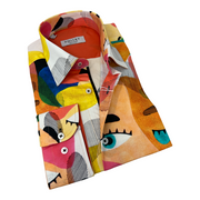 DMITRY Italian Faces in Abstract Patterned Cotton Men's Long Sleeve Shirt (Online Exclusive)