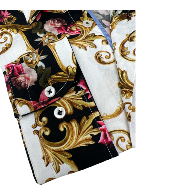 pacinoble mens long sleeve fashion luxury design print dress shirt DMITRY Italian Baroque Patterned Cotton Men's Long Sleeve Shirt (Online Exclusive) S 14.5-15 32/33
