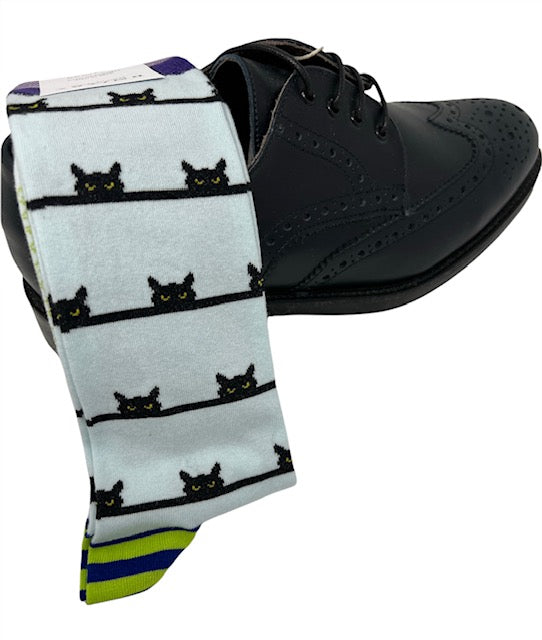 DMITRY "Peeping Cats" Patterned Made in Italy Mercerized Cotton Socks