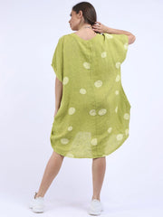 DMITRY Women's Made in Italy Lime Green Polka Dot Linen Tunic