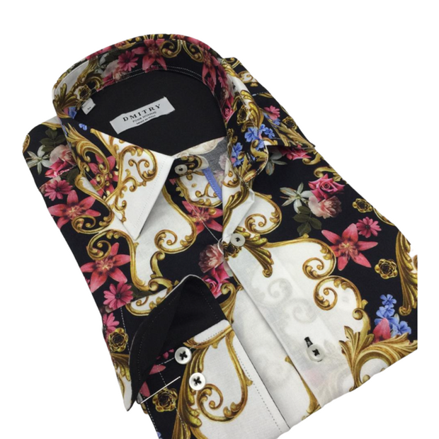 DMITRY Italian Baroque Patterned Cotton Men's Long Sleeve Shirt (Online Exclusive)