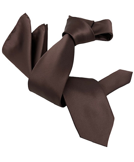 DMITRY Men's Solid Brown Italian Silk Tie & Pocket Square Set