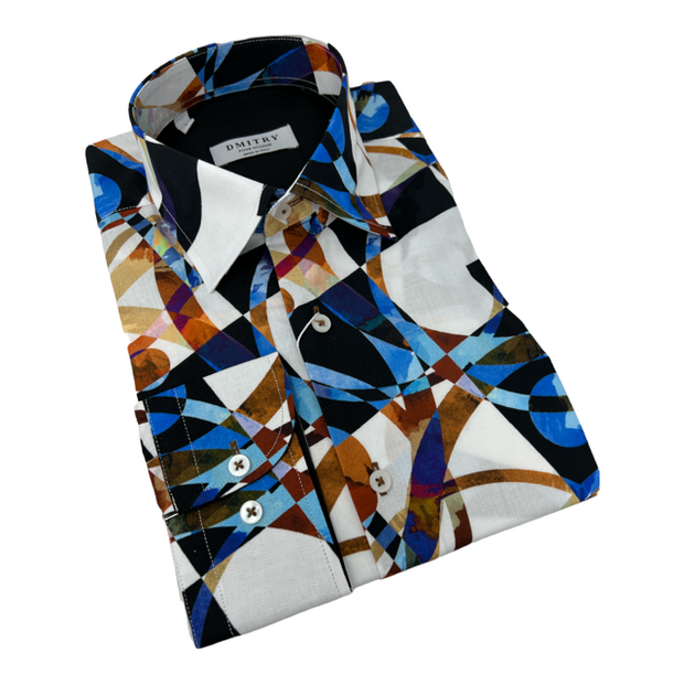 DMITRY Italian Abstract Patterned Cotton Men's Long Sleeve Shirt (Online Exclusive)