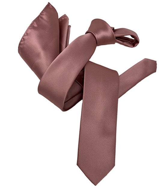 DMITRY Men's Dusty Pink Italian Silk Solid Skinny Tie & Pocket Square Set