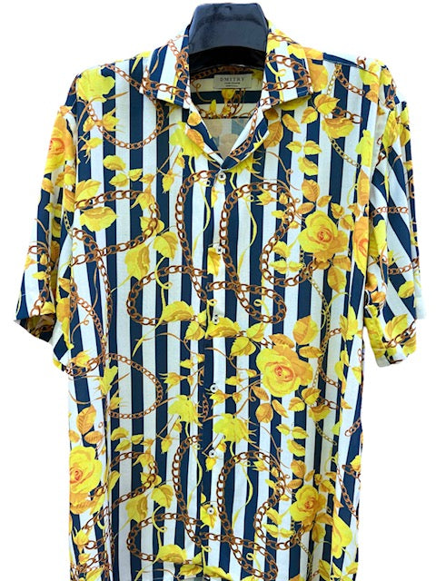 DMITRY Men's Floral Made in Italy Short Sleeve Button-Up Shirt