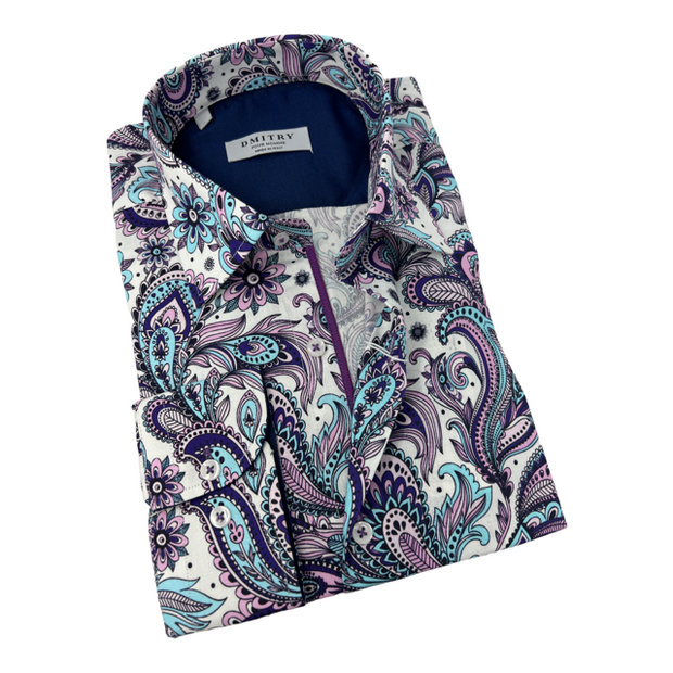 DMITRY Italian Purple Patterned Cotton Men's Long Sleeve Shirt (Online Exclusive) XXL 18-18.5 36/37