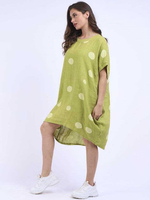 DMITRY Women's Made in Italy Lime Green Polka Dot Linen Tunic
