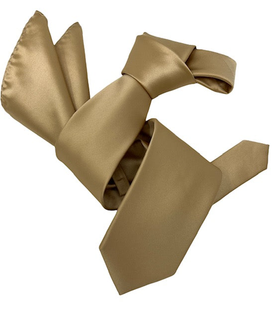 DMITRY Men's Solid Gold Italian Silk Tie & Pocket Square Set