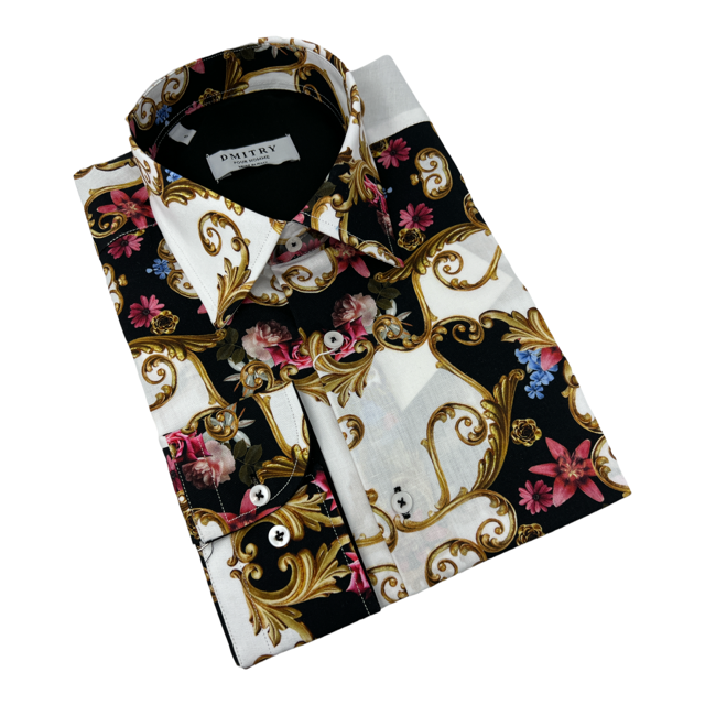 DMITRY Italian Baroque Patterned Cotton Men's Long Sleeve Shirt