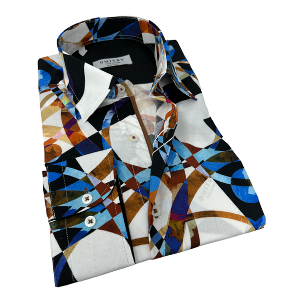 DMITRY Italian Abstract Patterned Cotton Men's Long Sleeve Shirt (Online Exclusive)