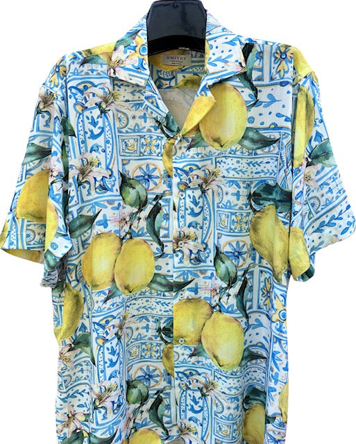 DMITRY “Sorrento Lemons" Made in Italy Short Sleeve Button-Up Shirt