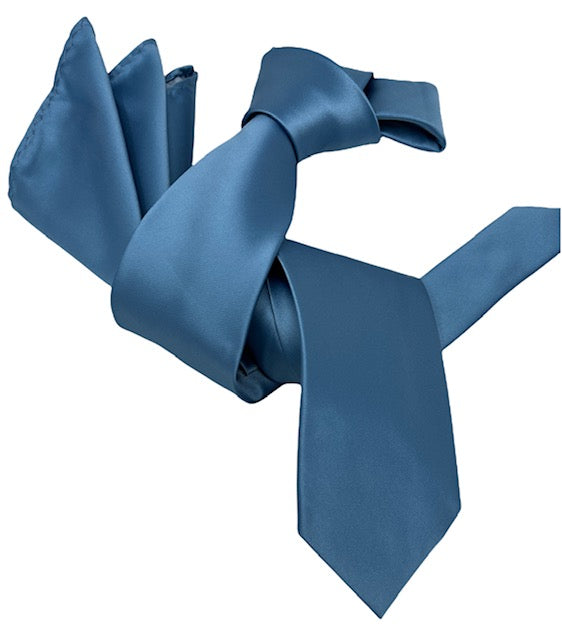 DMITRY Men's Solid Light Blue Italian Silk Tie & Pocket Square Set