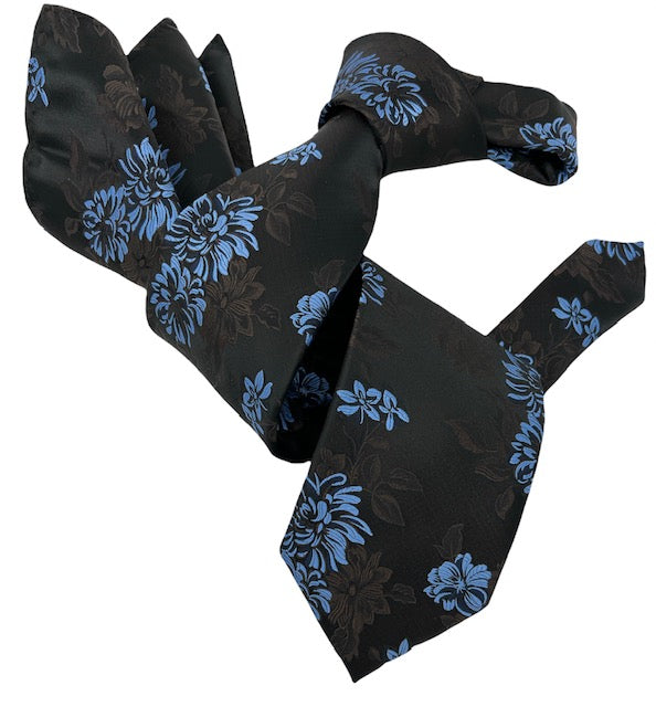 DMITRY Men's Brown Floral Italian Silk Tie & Pocket Square Set
