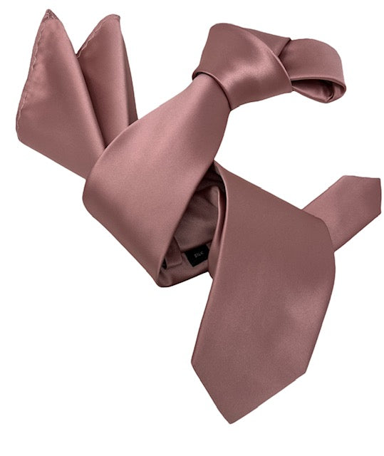 DMITRY Men's Solid Dusty Pink Italian Silk Tie & Pocket Square Set