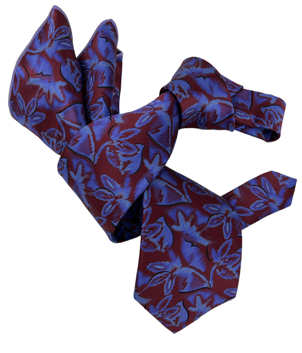 DMITRY 7-Fold Men's Brown/Purple Patterned Italian Silk Tie & Pocket Square Set