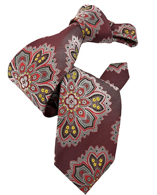DMITRY 7-Fold Red Patterned Italian Silk Tie