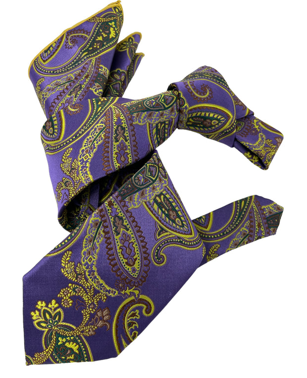 DMITRY 7-Fold Men's Purple Patterned Italian Silk Tie & Pocket Square Set