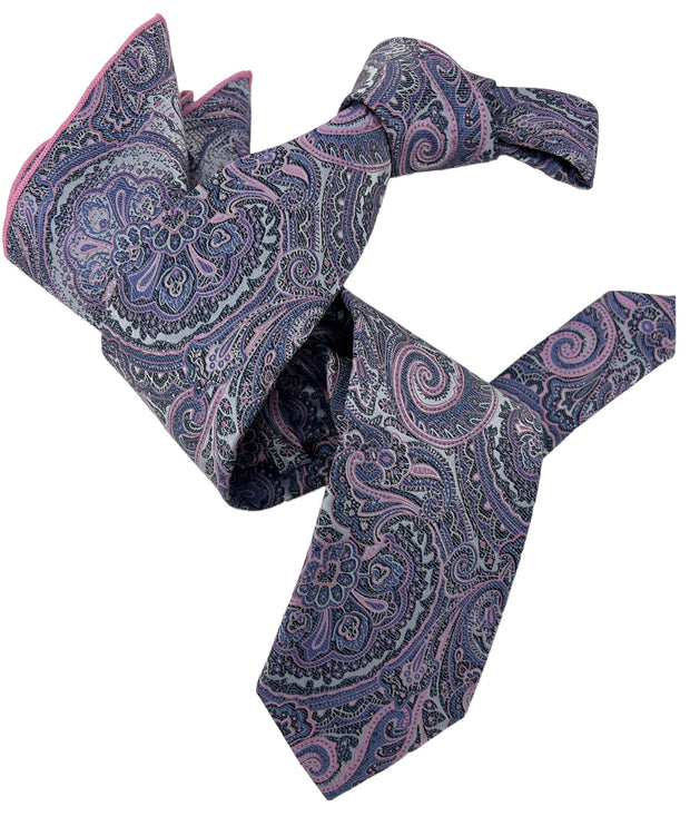 DMITRY Men's Light Purple Patterned Italian Silk Tie & Pocket Square Set