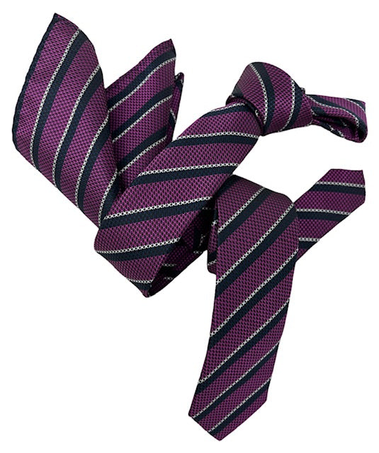Dmitry Men's Magenta Striped Italian Silk Skinny Tie & Pocket Square Set